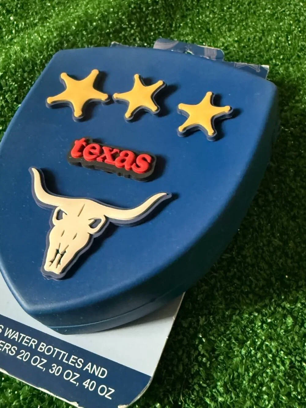 Texas Longhorn Bull Skull Water Bottle Pouch Blue Silicone Bag w/ 5 Charms NEW